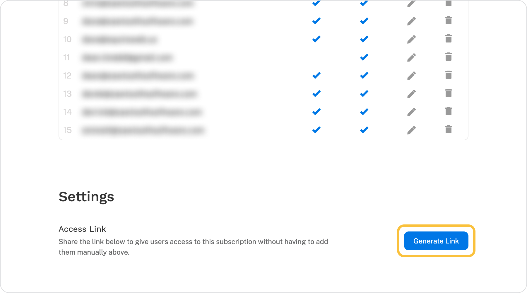 The generate link button is highlighted in the UI.