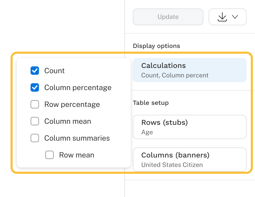 Crosstabs Display Options