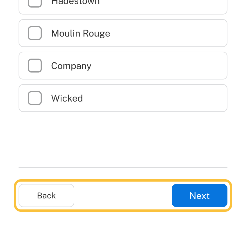 A sample question with a back and next button at the bottom.