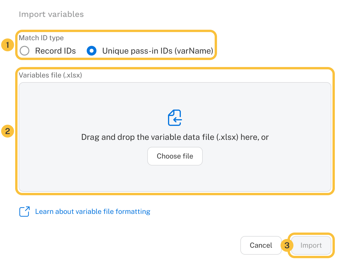 Import External Variable Files dialog in Discover