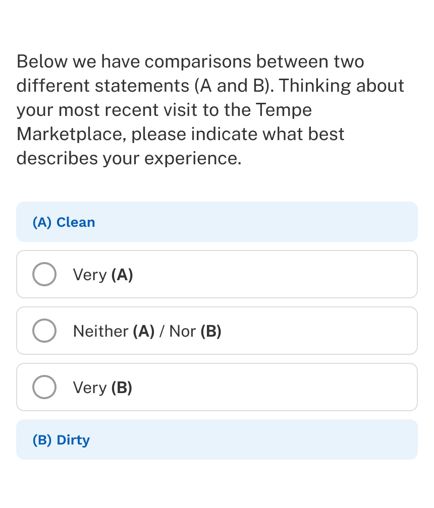 Mobile view of bipolar grid with items labels A or B.