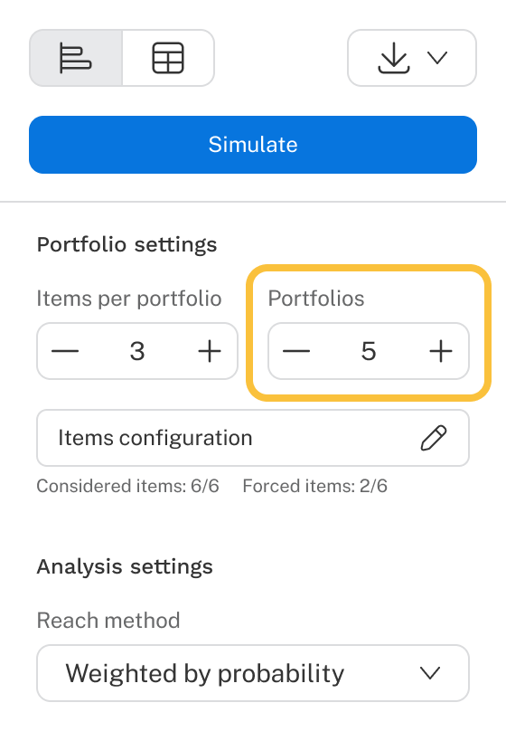 Image of the Portfolios input in the user interface.