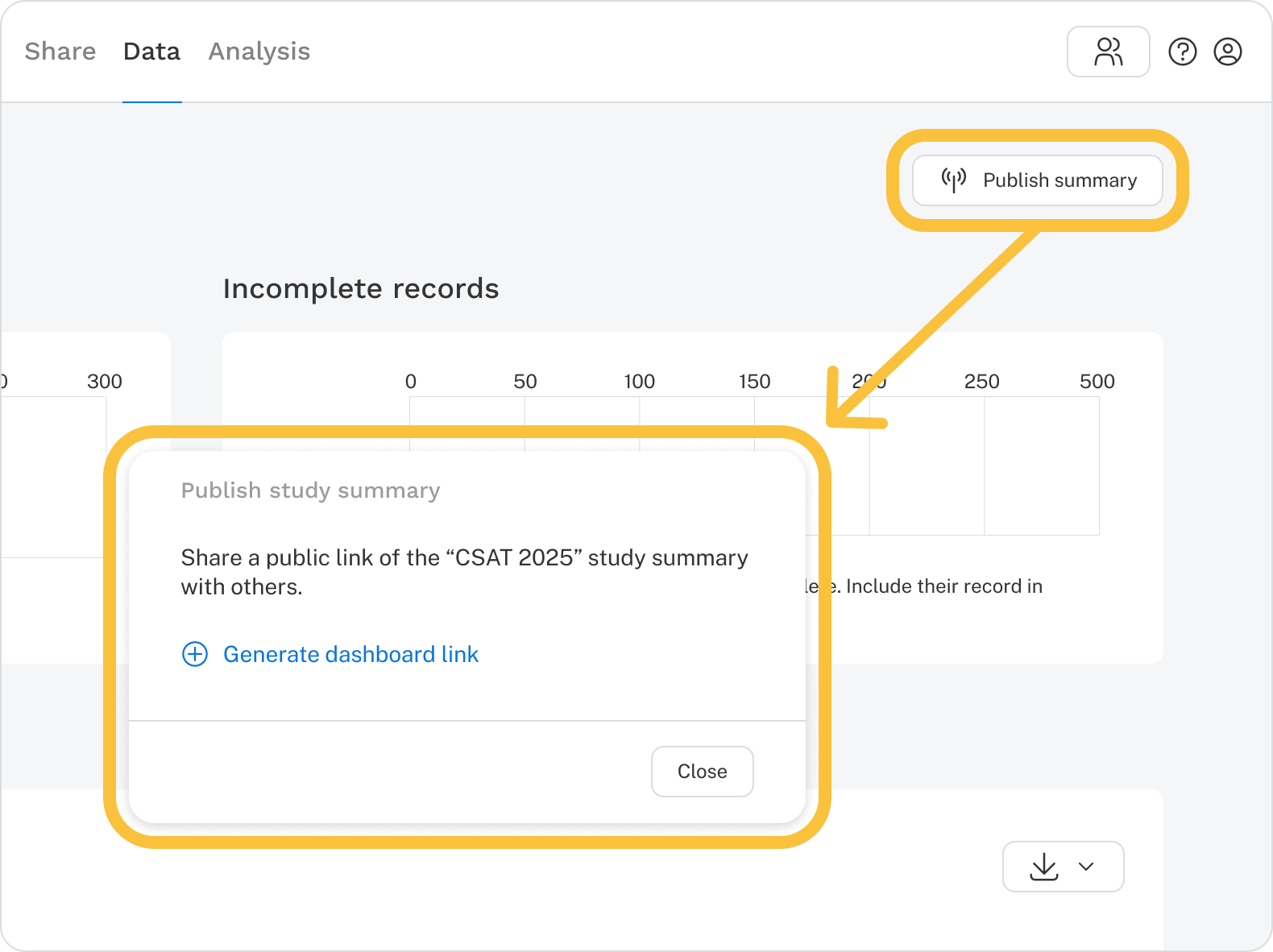 Publish Study Summary dialog in Discover