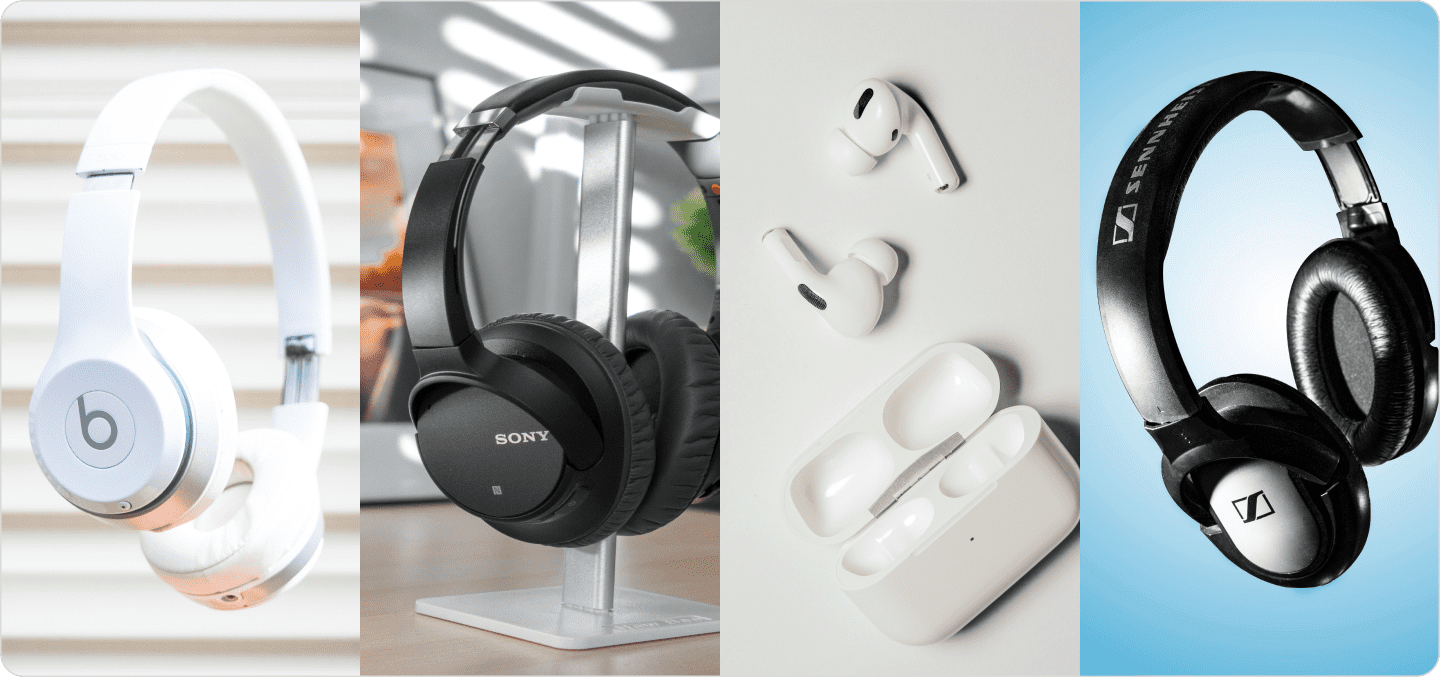 Four Pair of Headphones illustrating tradeoffs in real-life decision making and conjoint analysis.