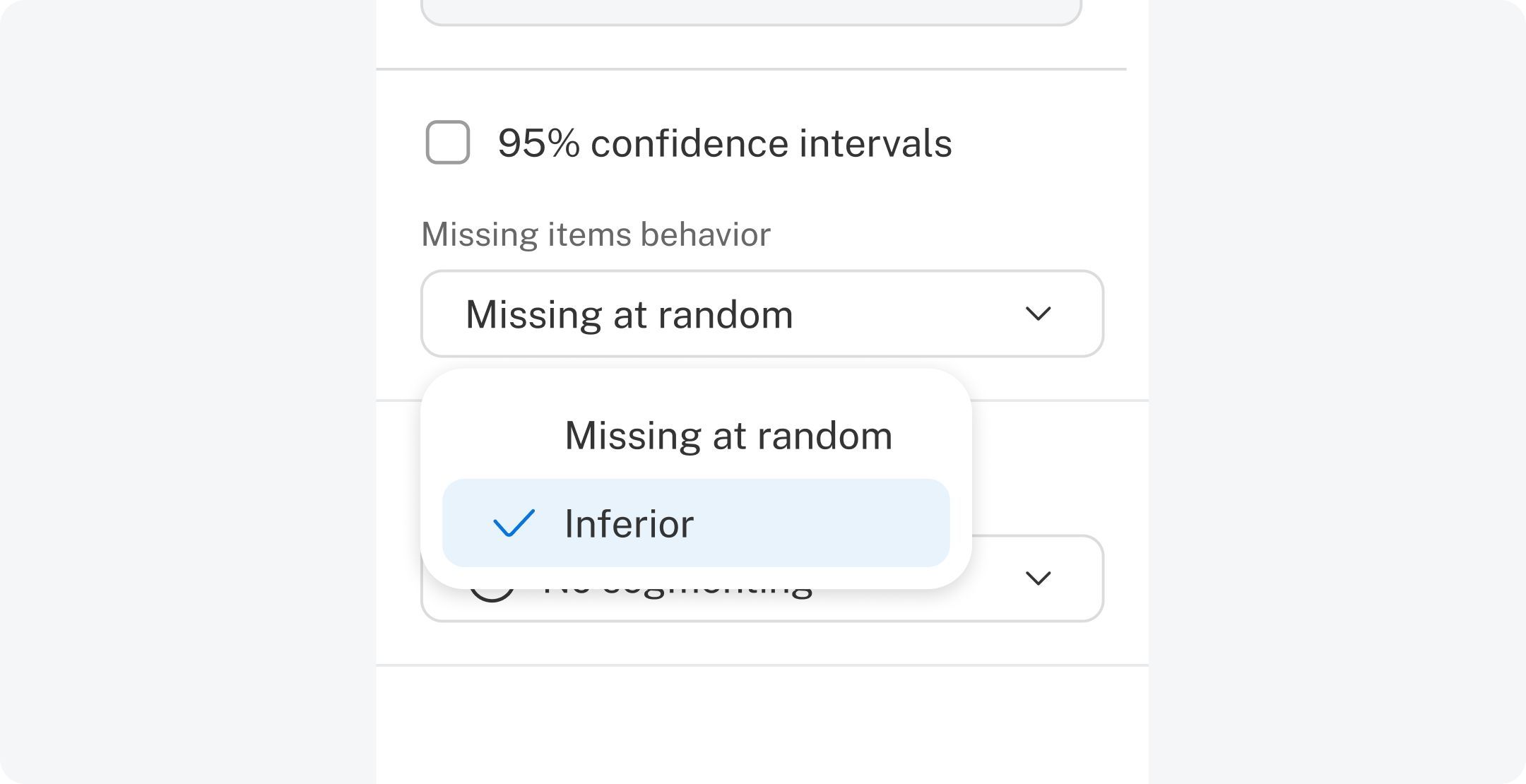 UI for the missing items behavior dropdown in Analysis for relevant items MaxDiff