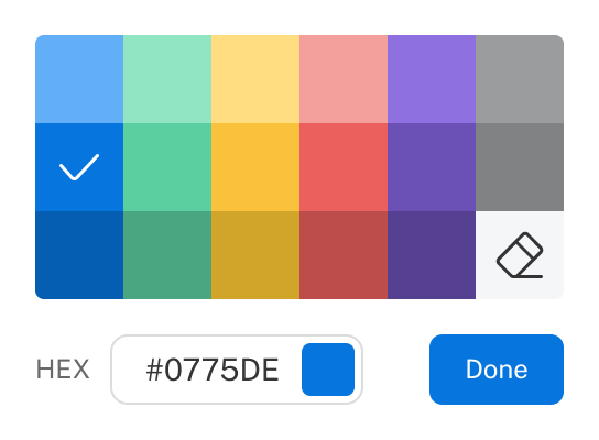 Dialog of the color picker. Choose a color or type in a HEX value.