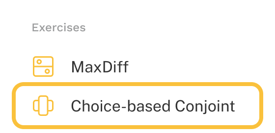 Choice-based conjoint is highlighted in the add menu.