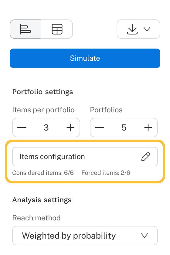 Highlighting the Items Configuration Setting in the user interface.