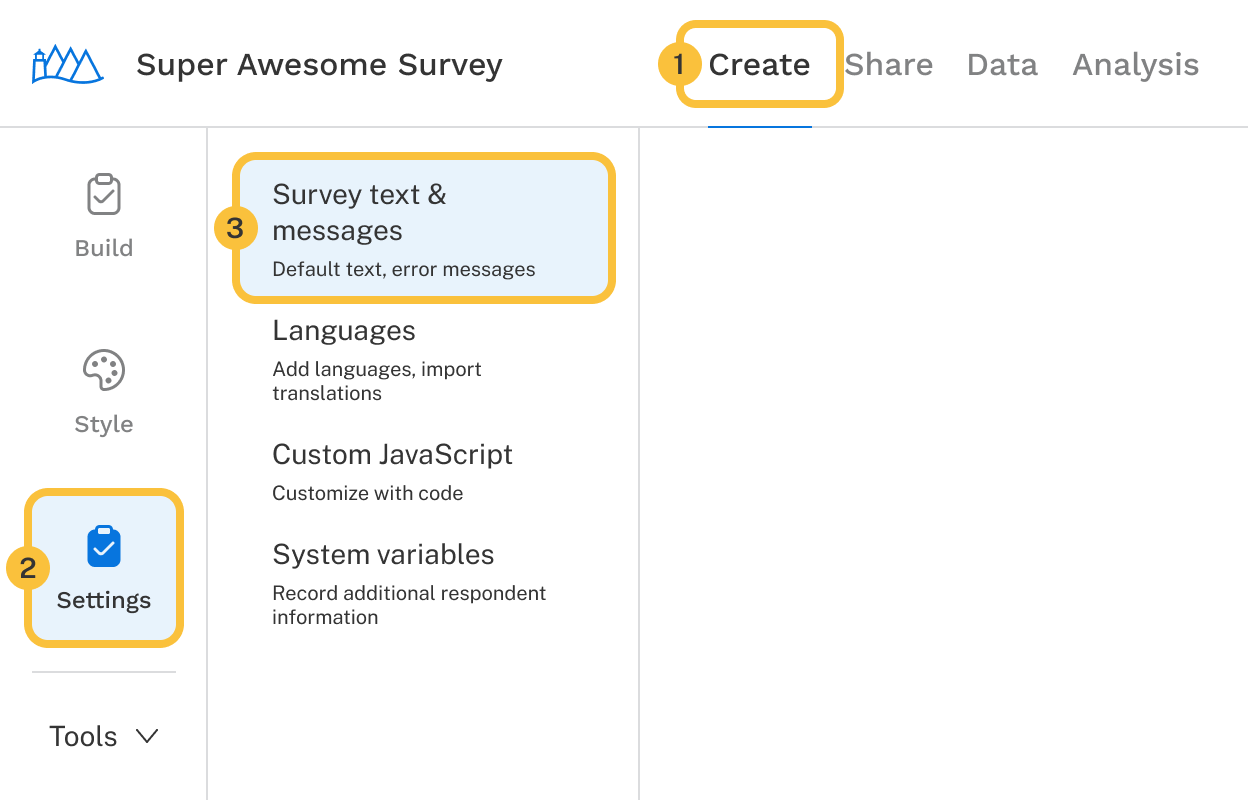 Finding Survey Text & Messages