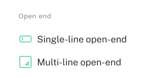 The add menu cropped to show the two types of open-end questions available.