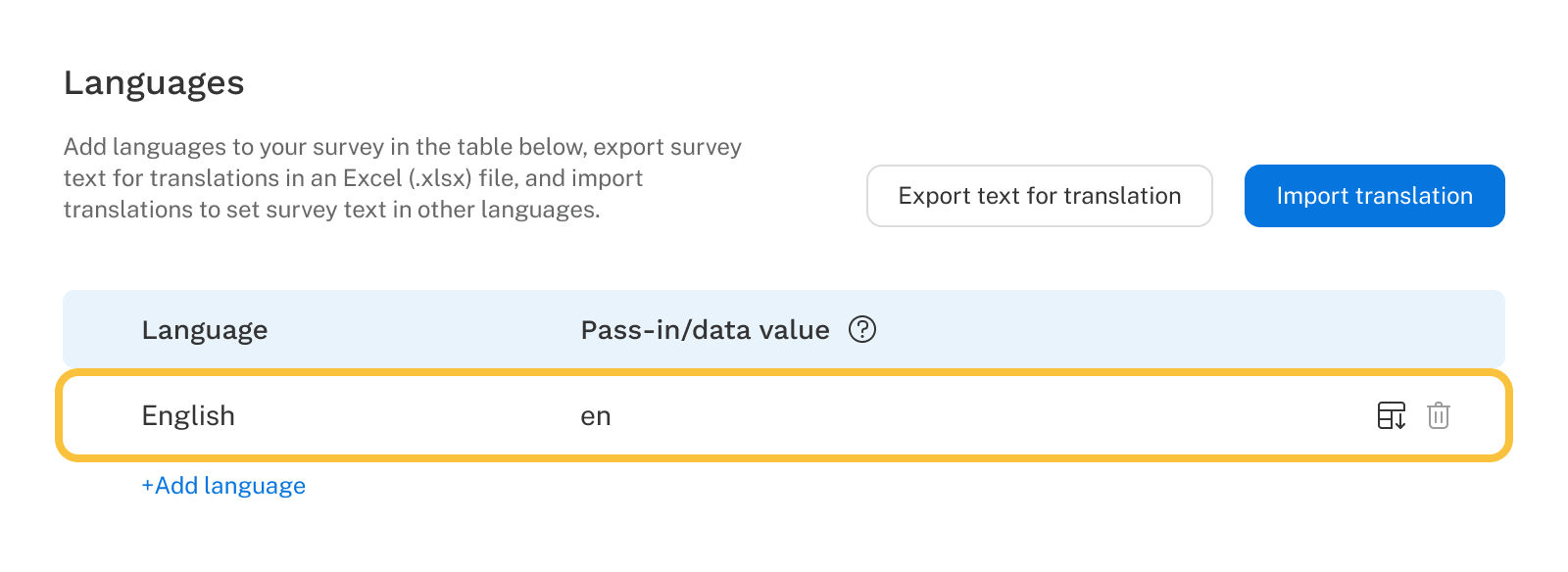 User interface showing where the Default Language Name is found.