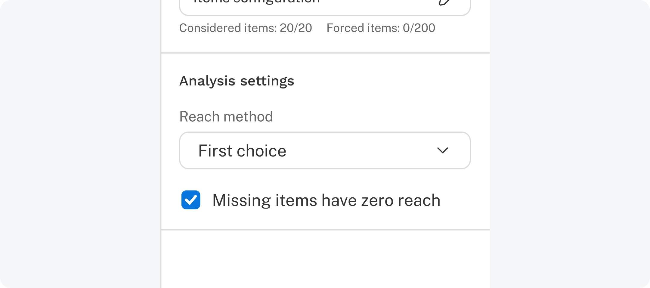 UI for the missing items have zero reach checkbox in Analysis for relevant items MaxDiff