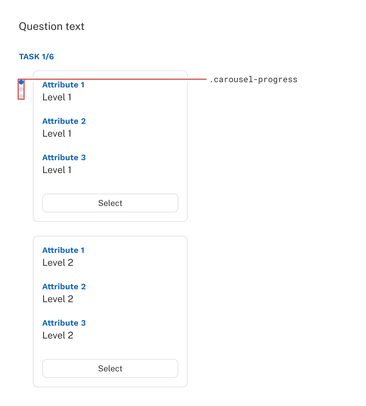 A survey question with classes highlighted. Use the browser tools in your survey to find desired classes.