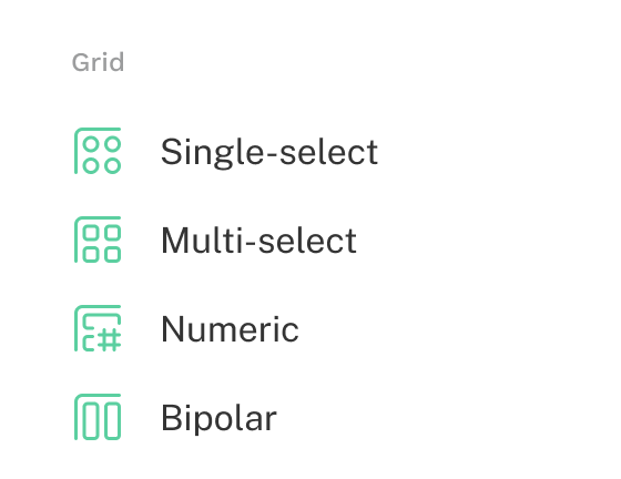 The add menu cropped to show the two types of grid questions available.