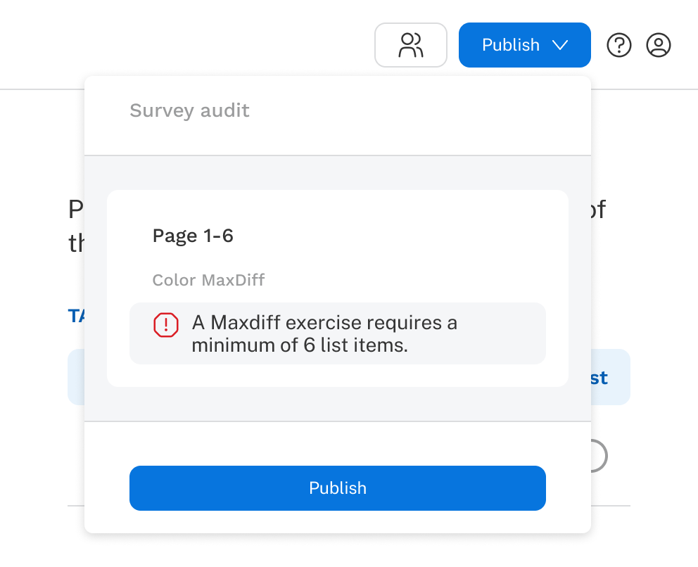 An error in survey audit is indicated by a stop sign icon.