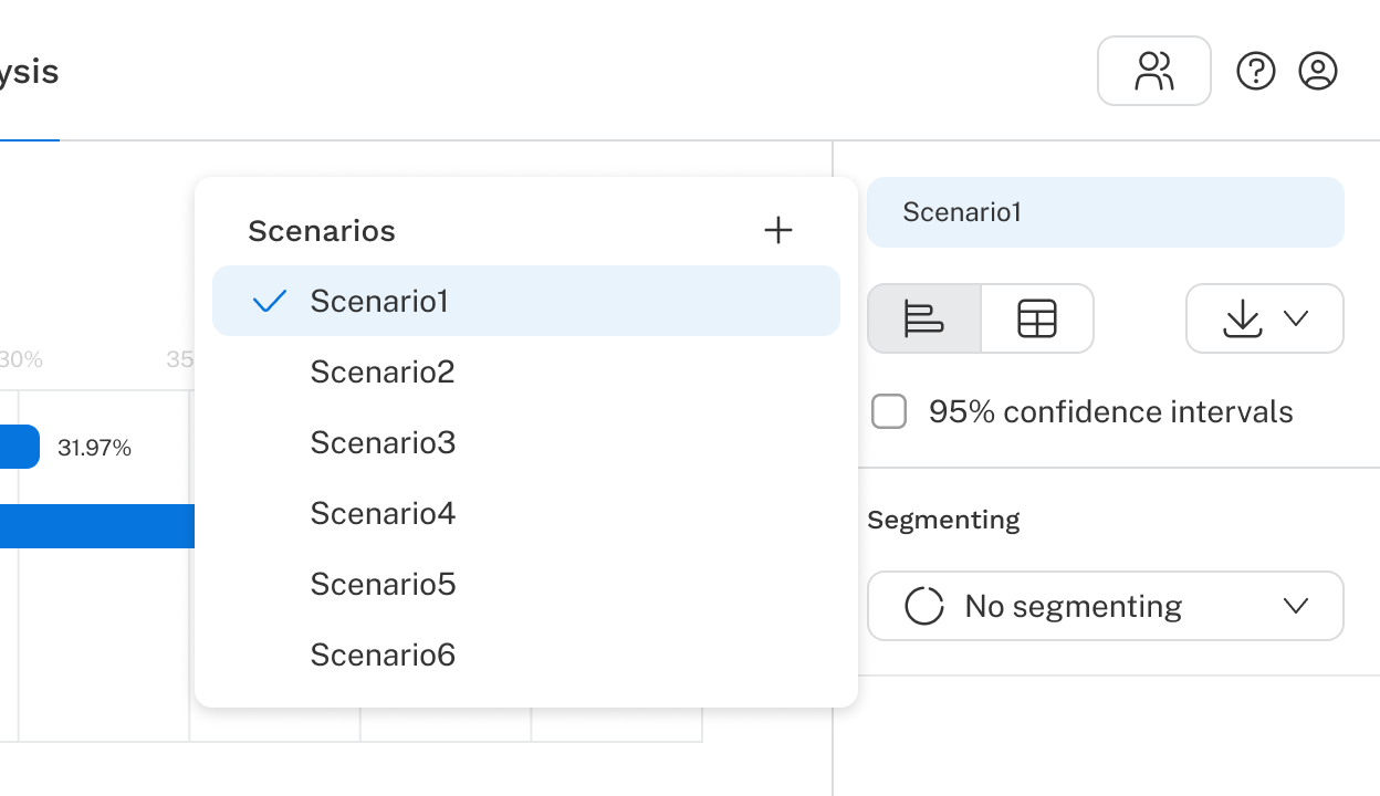 The scenarios fly out is open showing a few scenarios have been created.