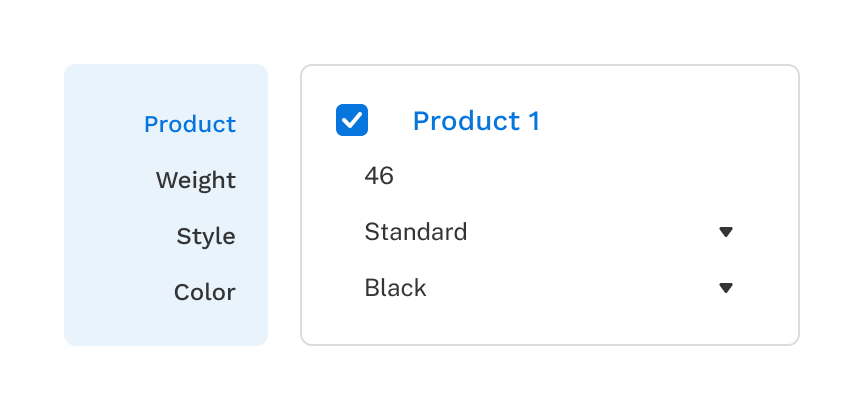 A product in the simulator configured with a weight of 46.