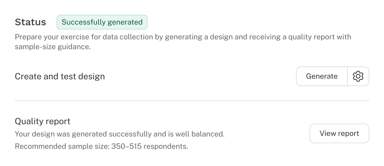 A successfully generated design status is shown