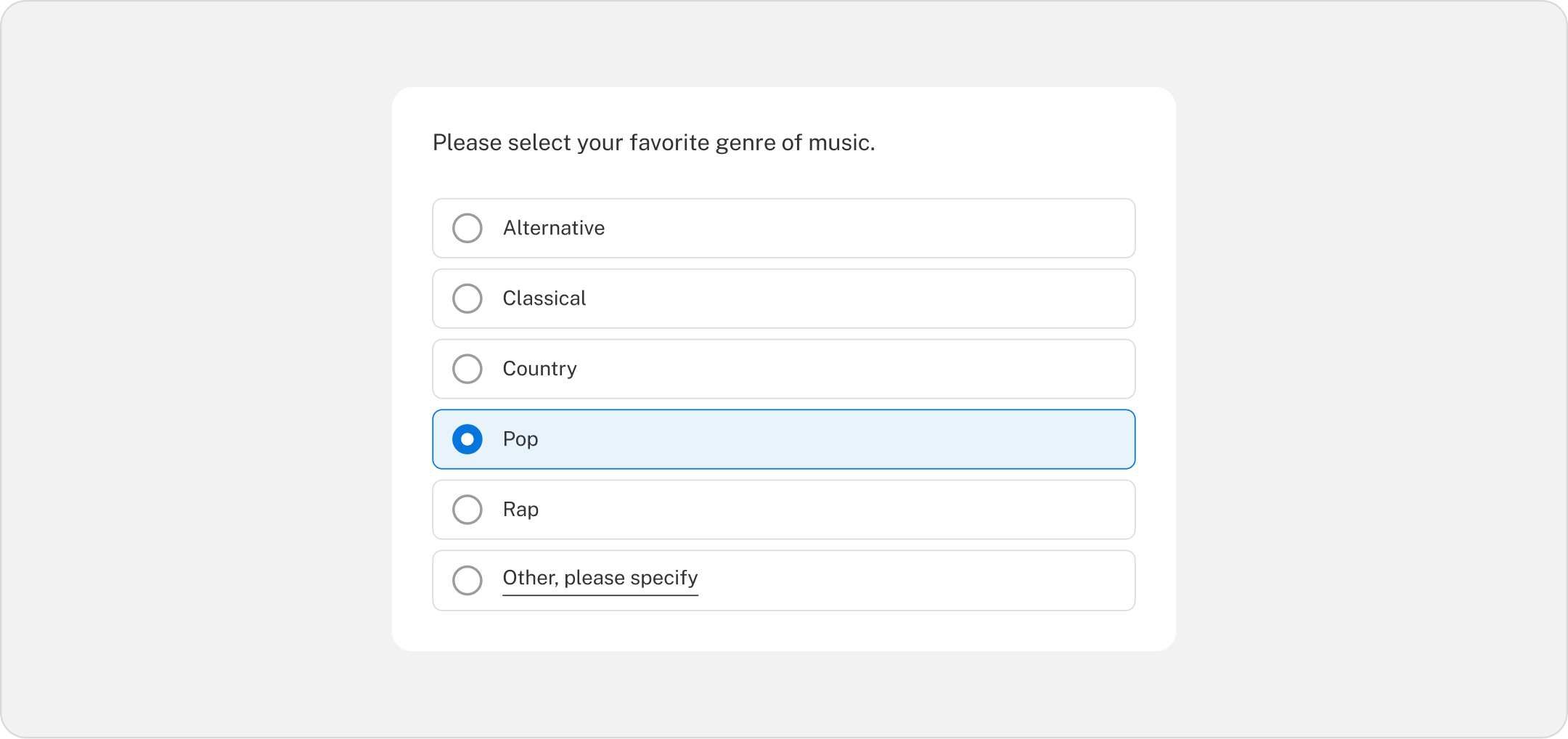 Example of a single-select multiple-choice question type