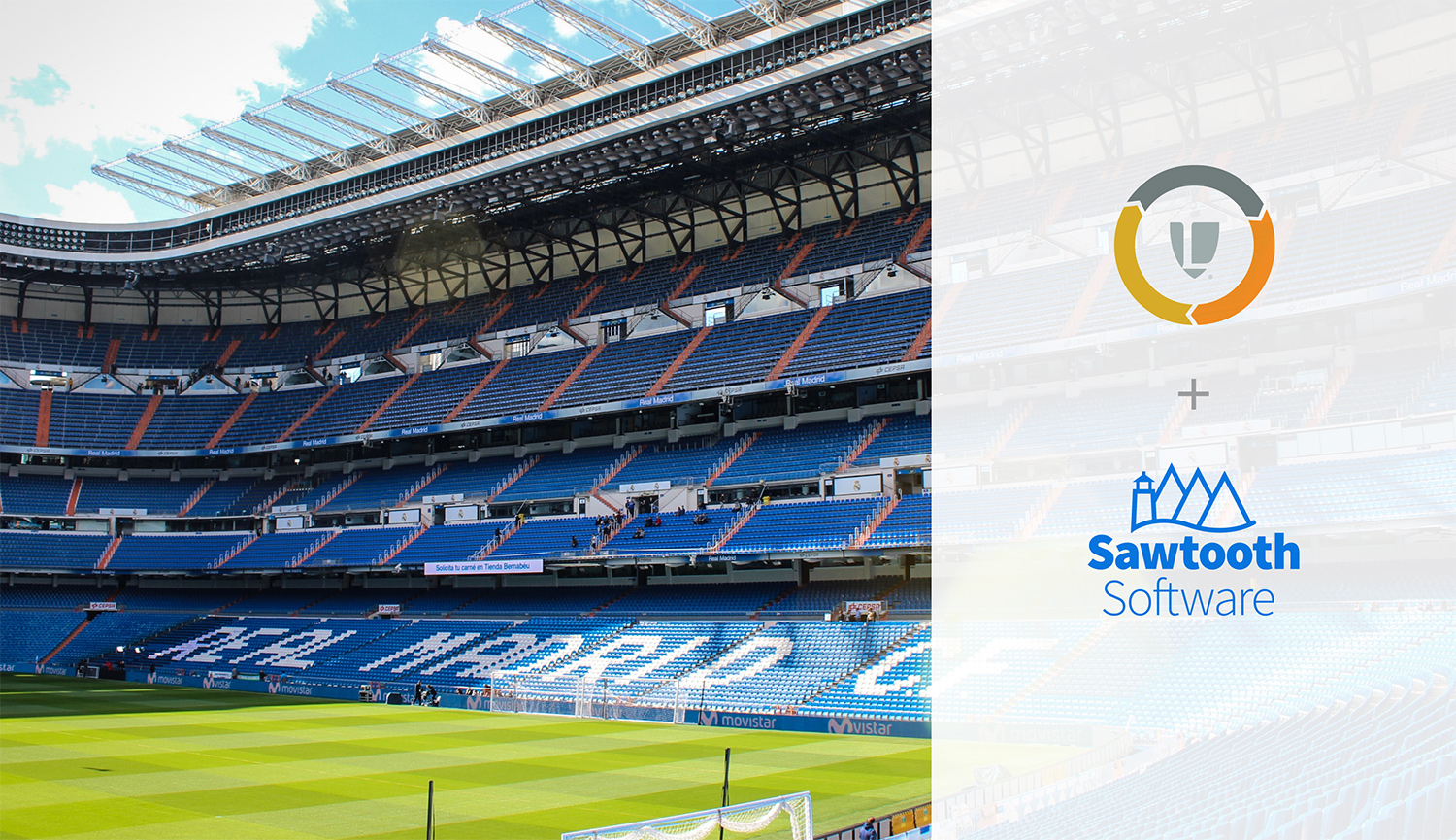 Real Madrid Stadium with Legends Hospitality and Sawtooth Software Logos