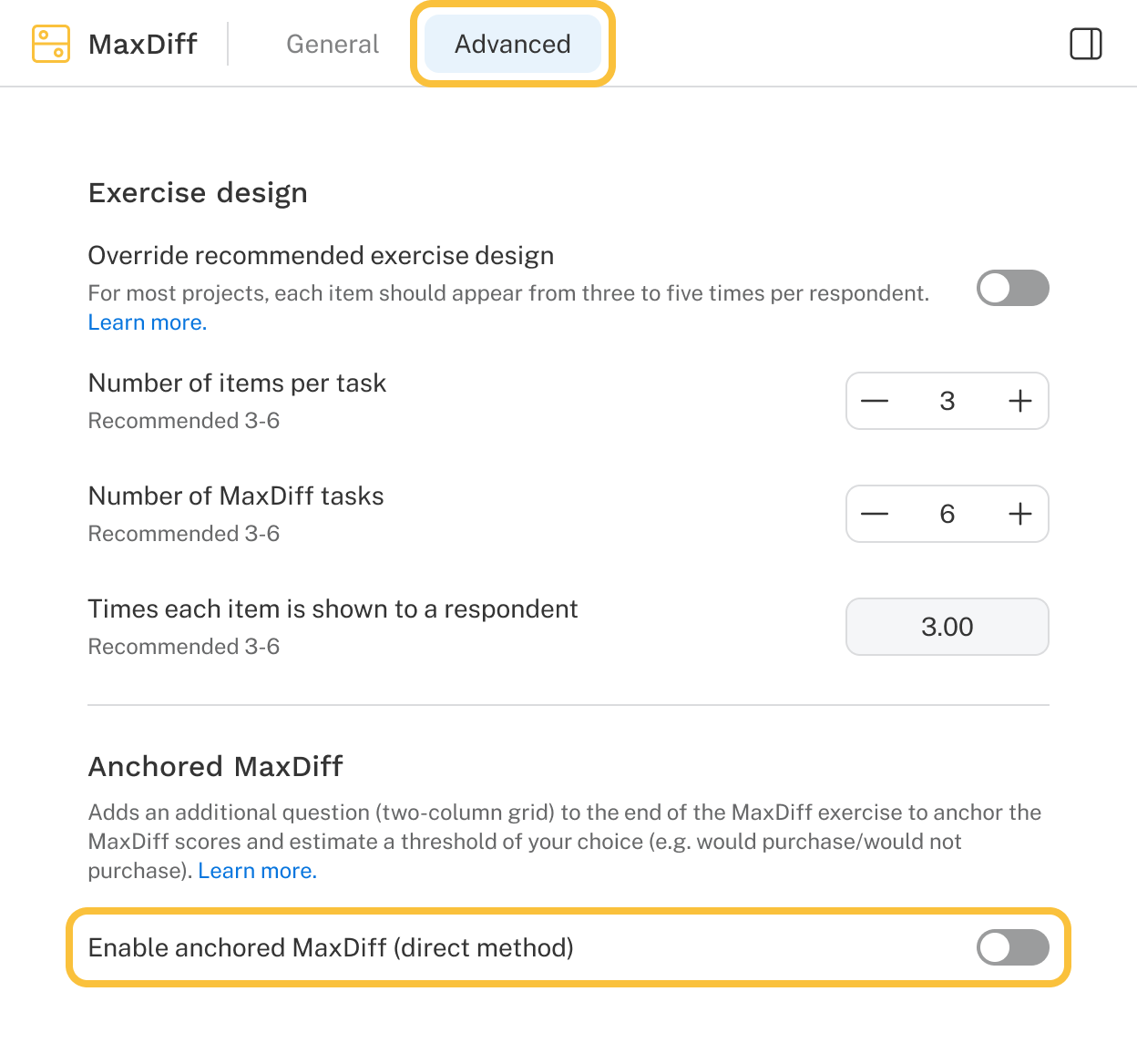 Anchored Max Diff Toggle