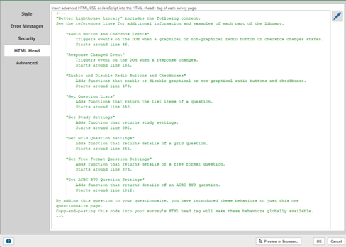 HTML Head Settings Area