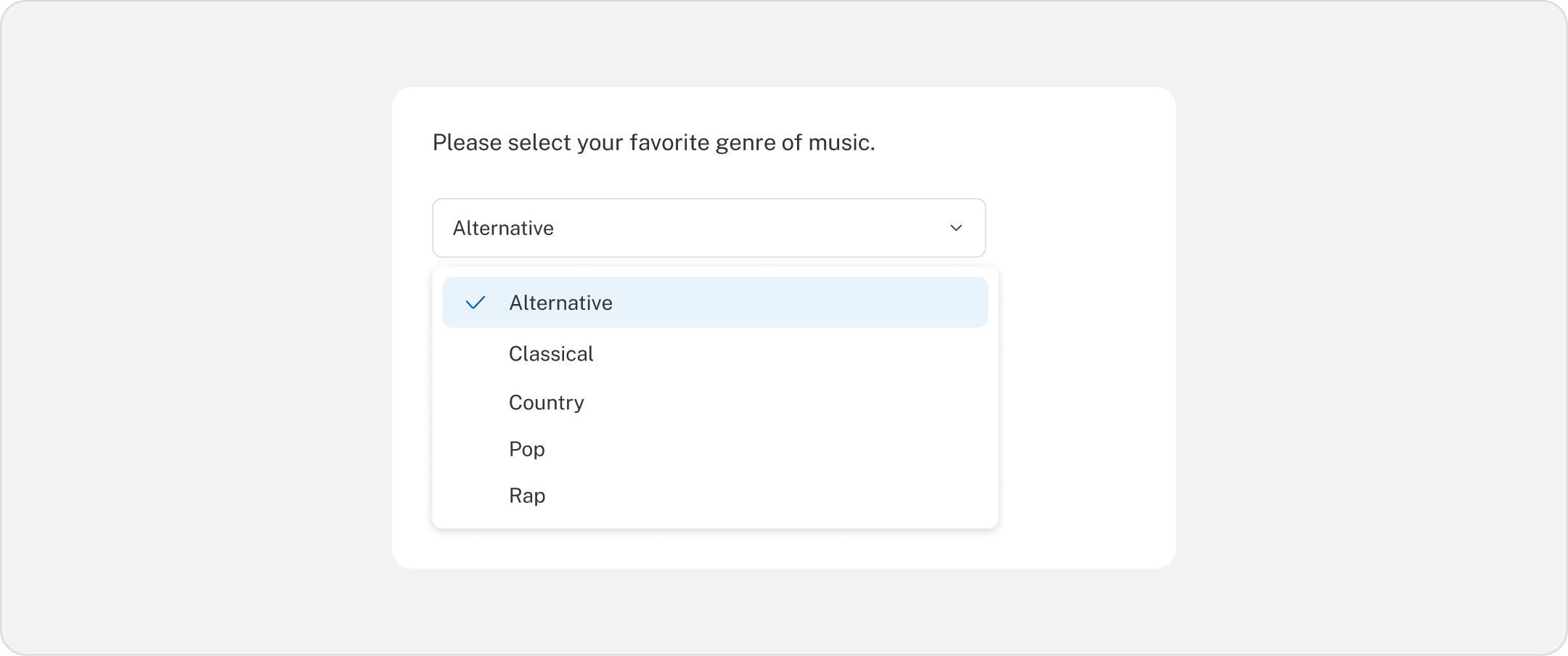 Example of a Single Select Multiple Choice Dropdown Question Type