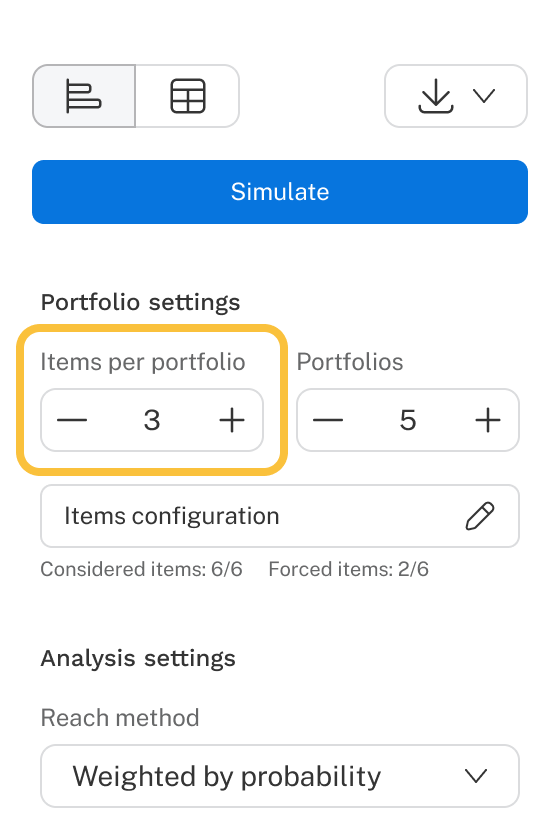 Highlighting the Items Per Portfolio Setting in the user interface