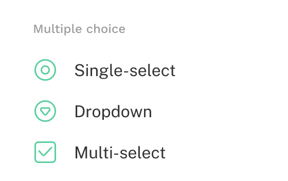 The add menu cropped to show the two types of multiple choice questions available.